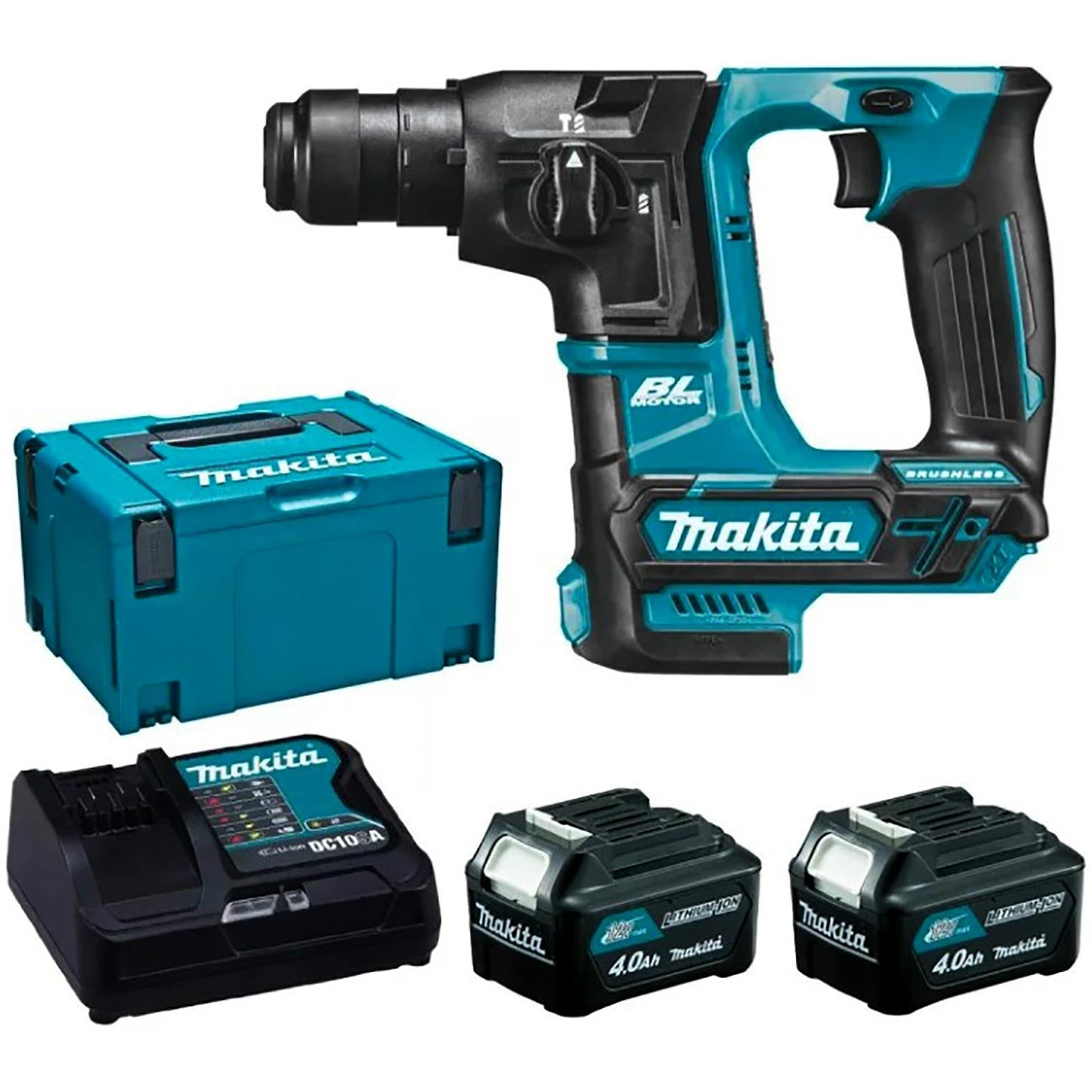 Makita Compact Brushless SDS+ Rotary Hammer Drill Kit – Includes 2x 4Ah Batteries, Charger & Makpac Case