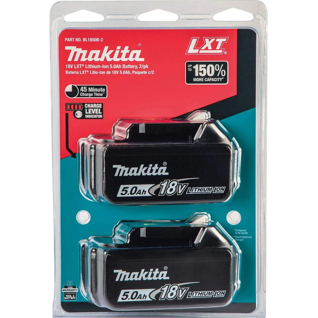 Makita Dual Battery Pack – BL1850B 18V LXT 5.0Ah Li-Ion (2 Batteries)